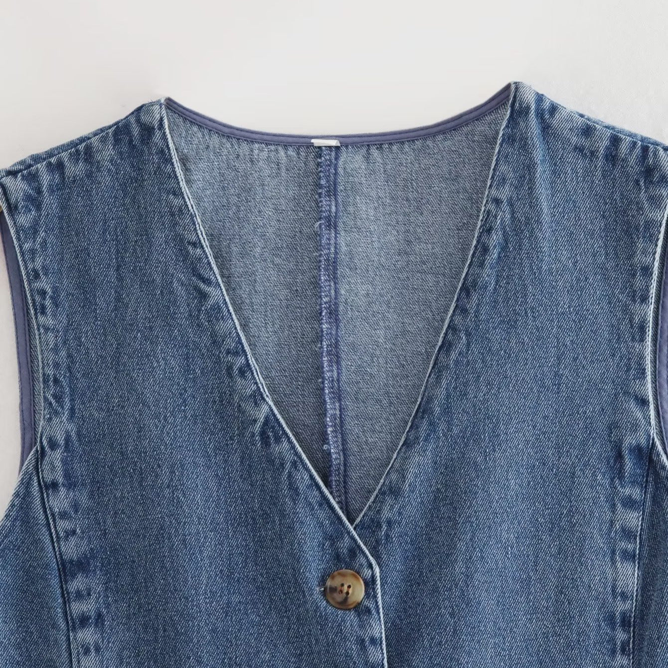 Women's V Neck Denim Waistcoat