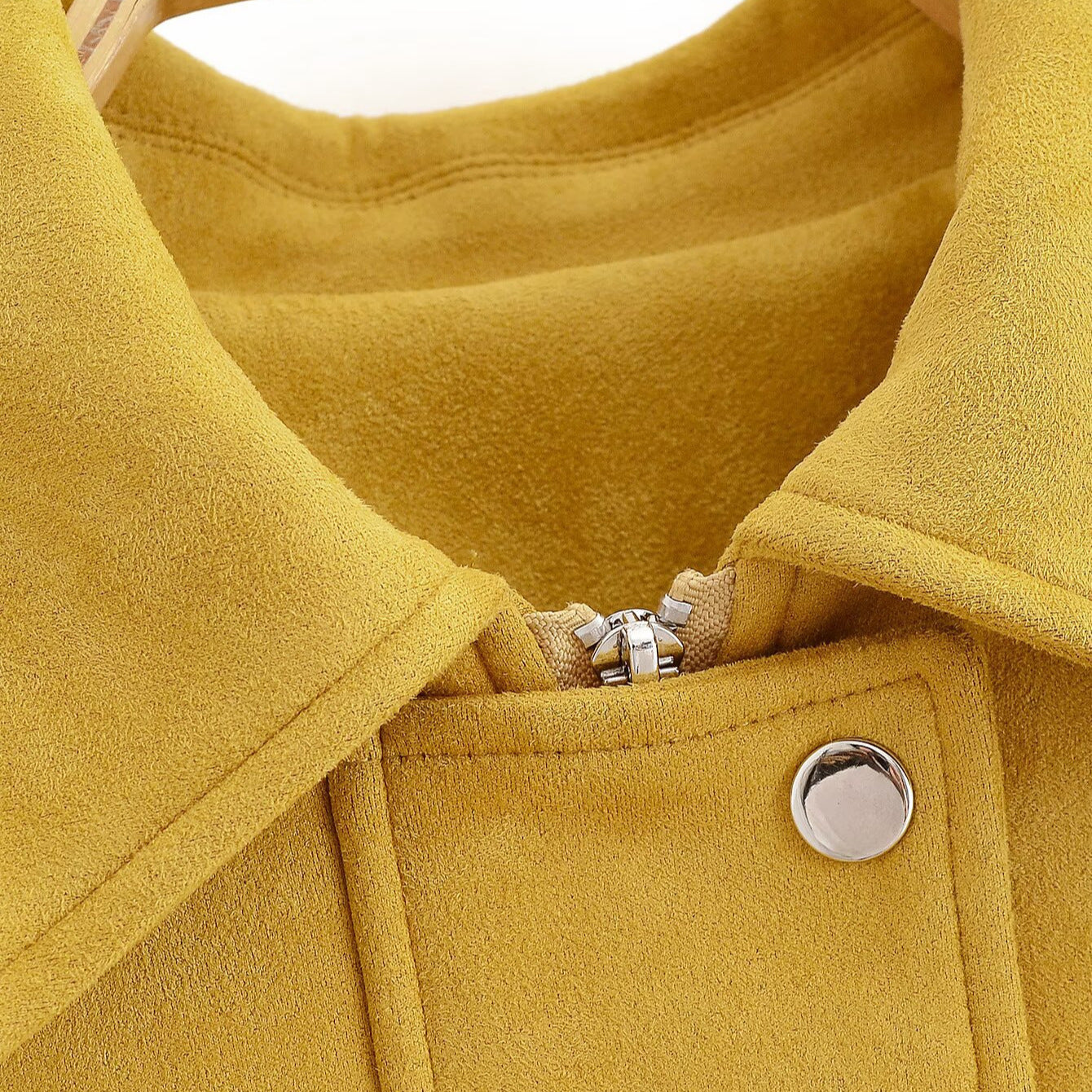 Women's Yellow Faux Suede Casual Jacket