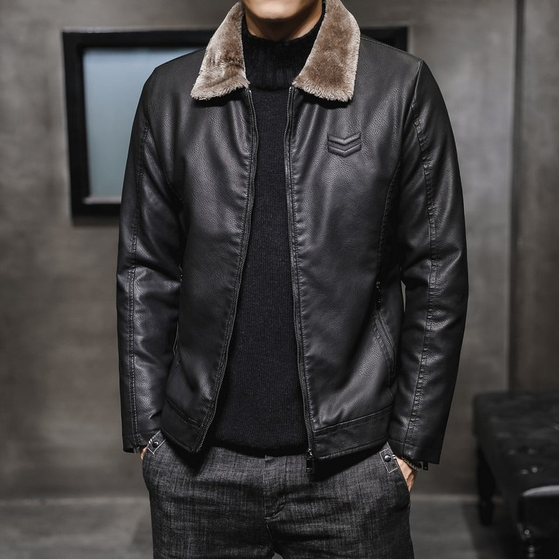Men's Faux Leather Fur Lined Jacket