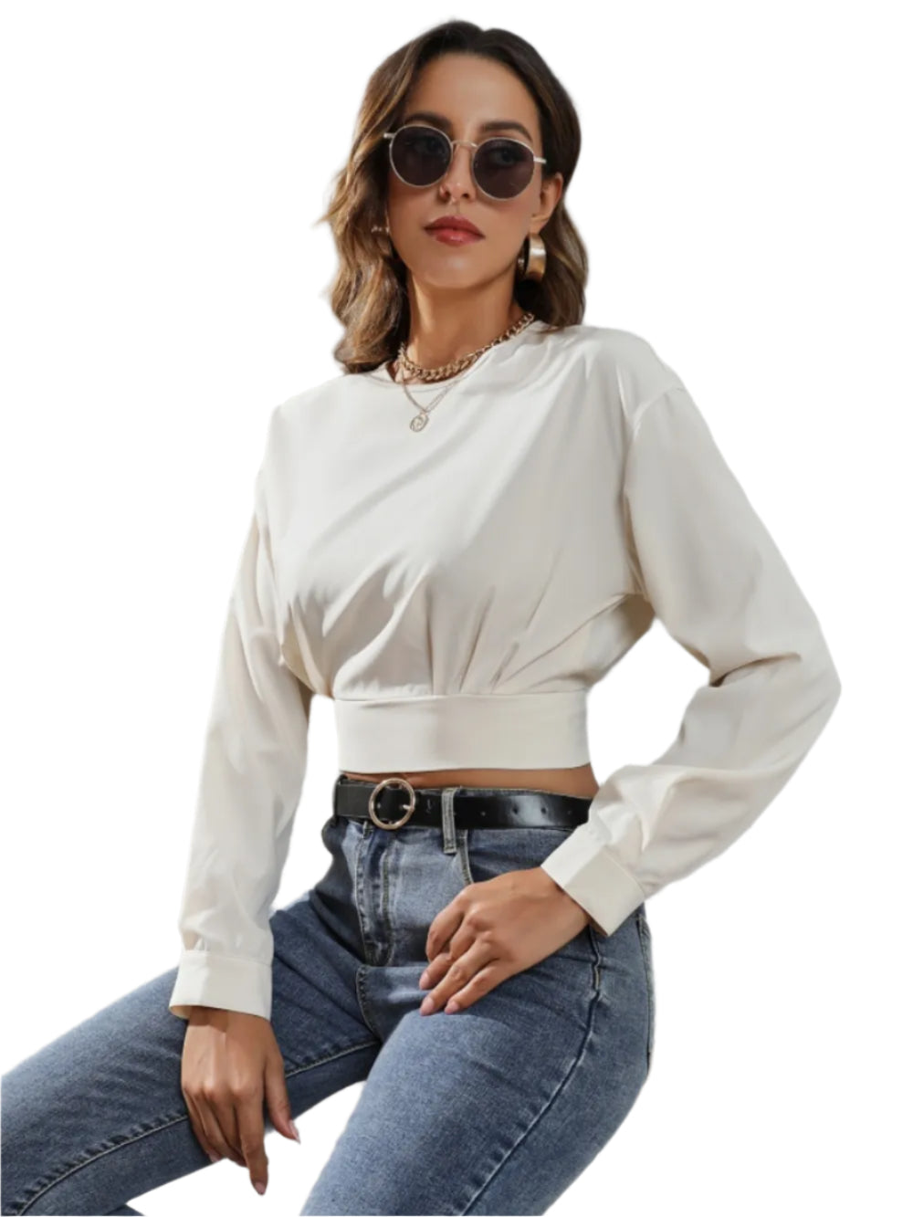 Women's Round Neck Long Sleeve Crop Top
