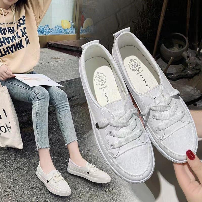 Women's Faux Leather White Trainers Lace Up Shoes Casual Footwear
