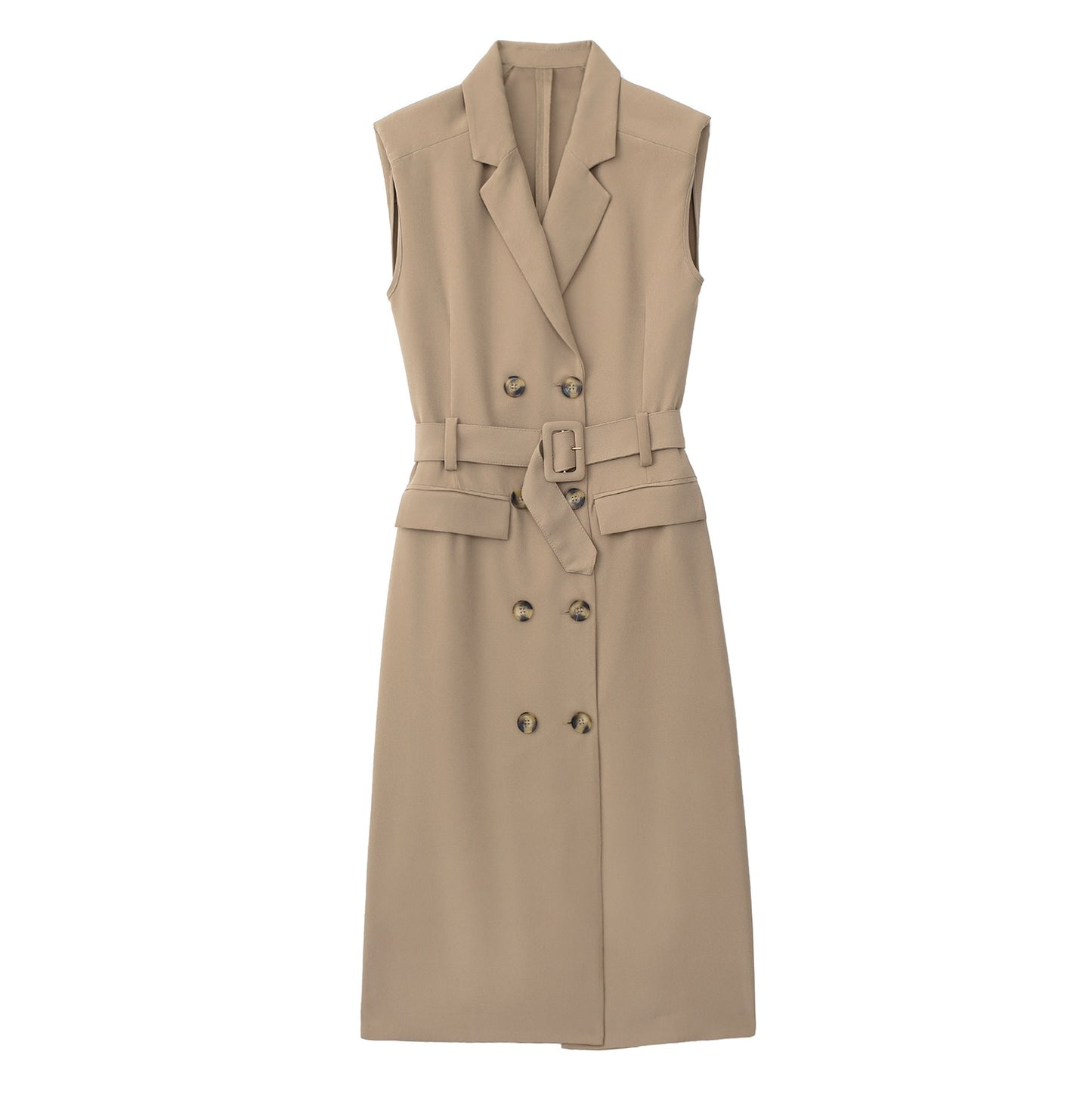 Women's Sleeveless Trench Coat Style Midi Dress