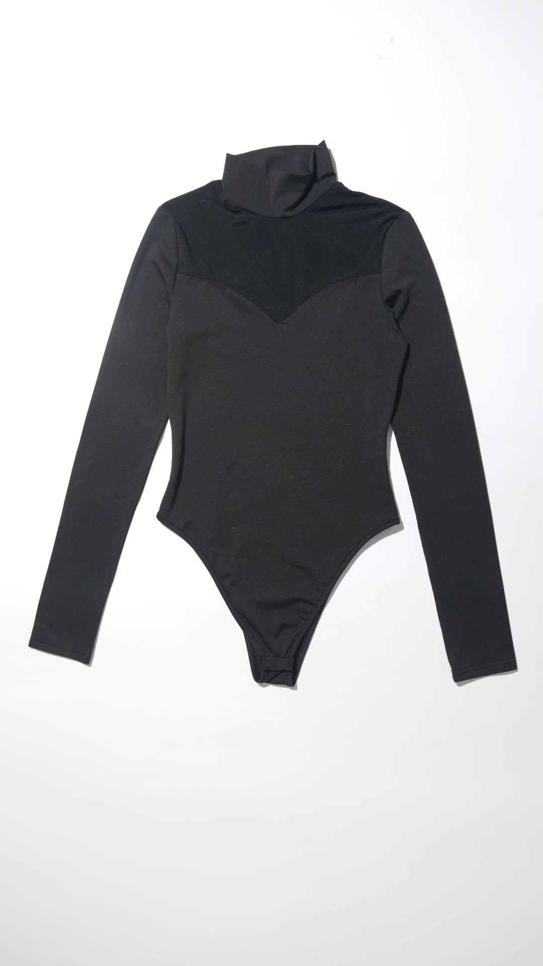 Women's Solid Colour Mesh Bodysuit Long Sleeve High Neck Slim Fitted Top