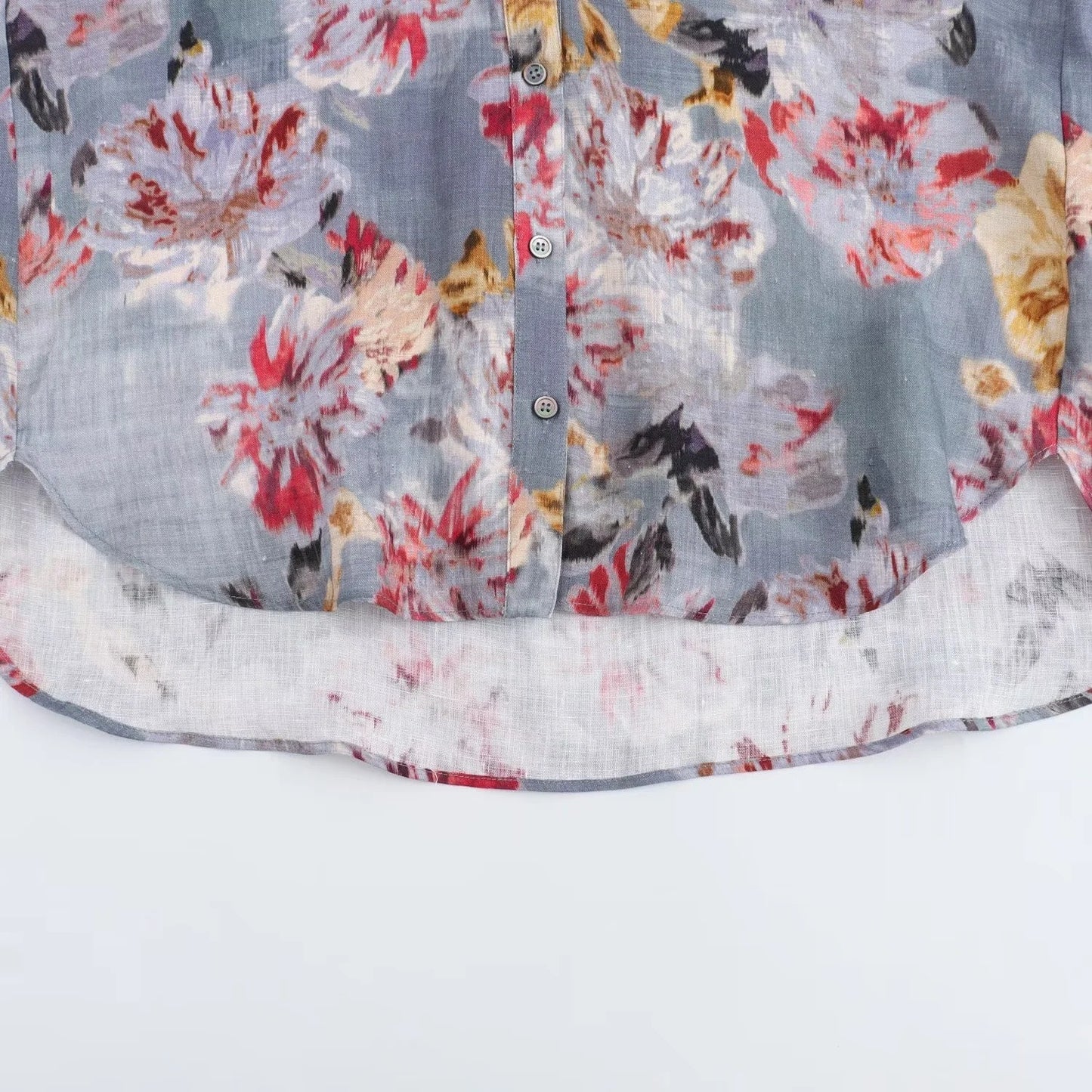 Women's Floral Print Linen Style V Neck Loose Blouse