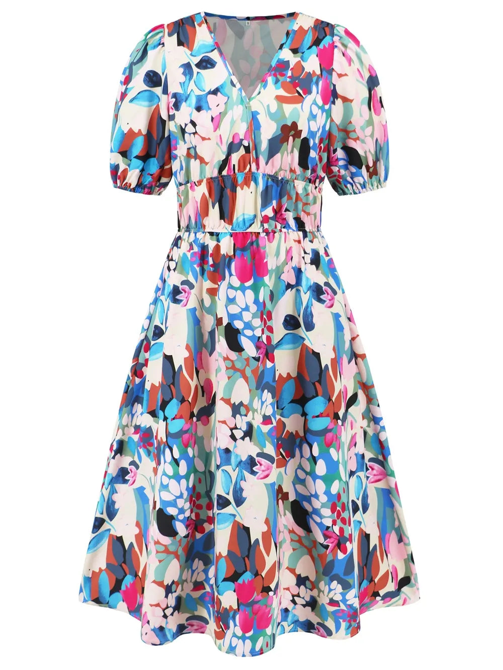 Women's Ruched Floral Print Flare Midi Dress