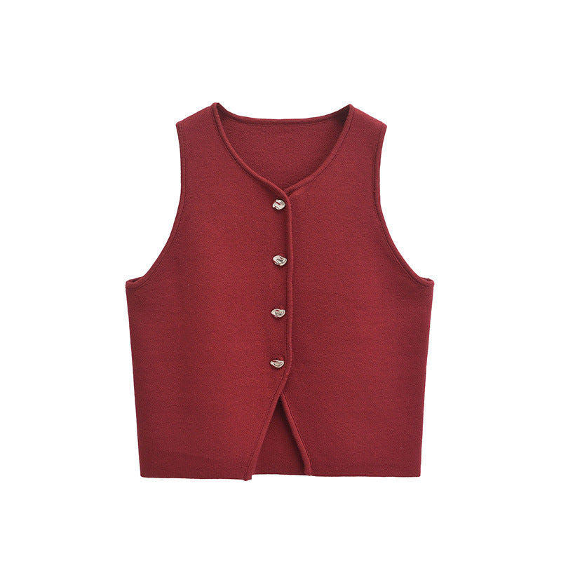 Women's Button Front Knit Vest Waistcoat