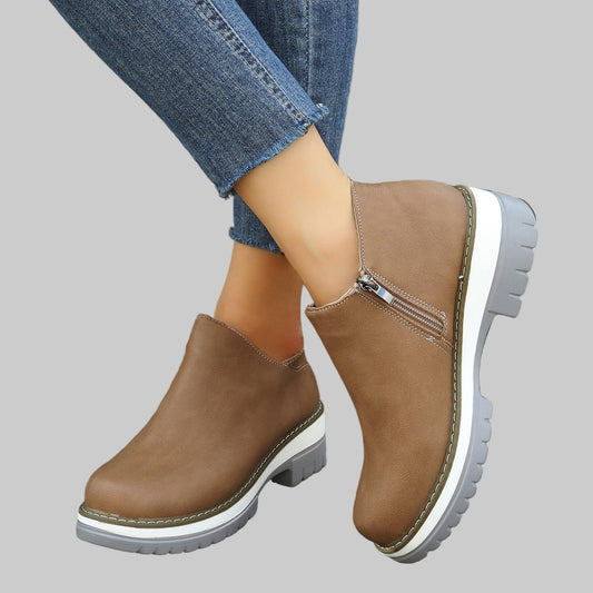 Women's Faux Leather Round Toe Ankle Boots