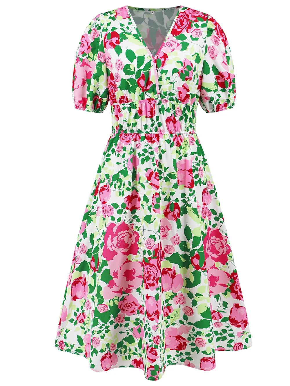 Women's Ruched Floral Print Flare Midi Dress