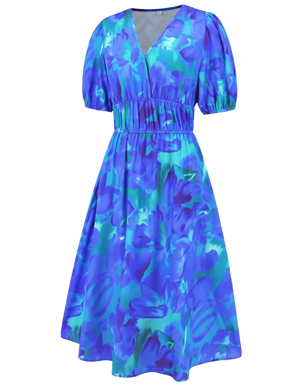 Women's Ruched Floral Print Flare Midi Dress
