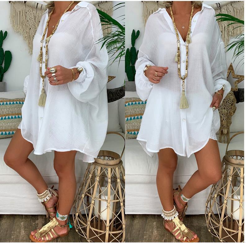 Women's Plus Size Solid Baggy Shirt Linen Style Button Front Long Sleeves Blouse Casual Top