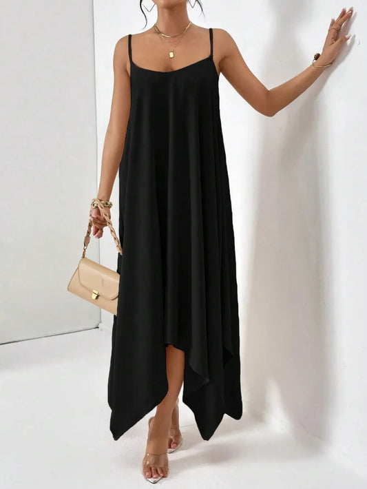 Women's Solid Colour Loose Flowy Spaghetti Strap Midi Dress