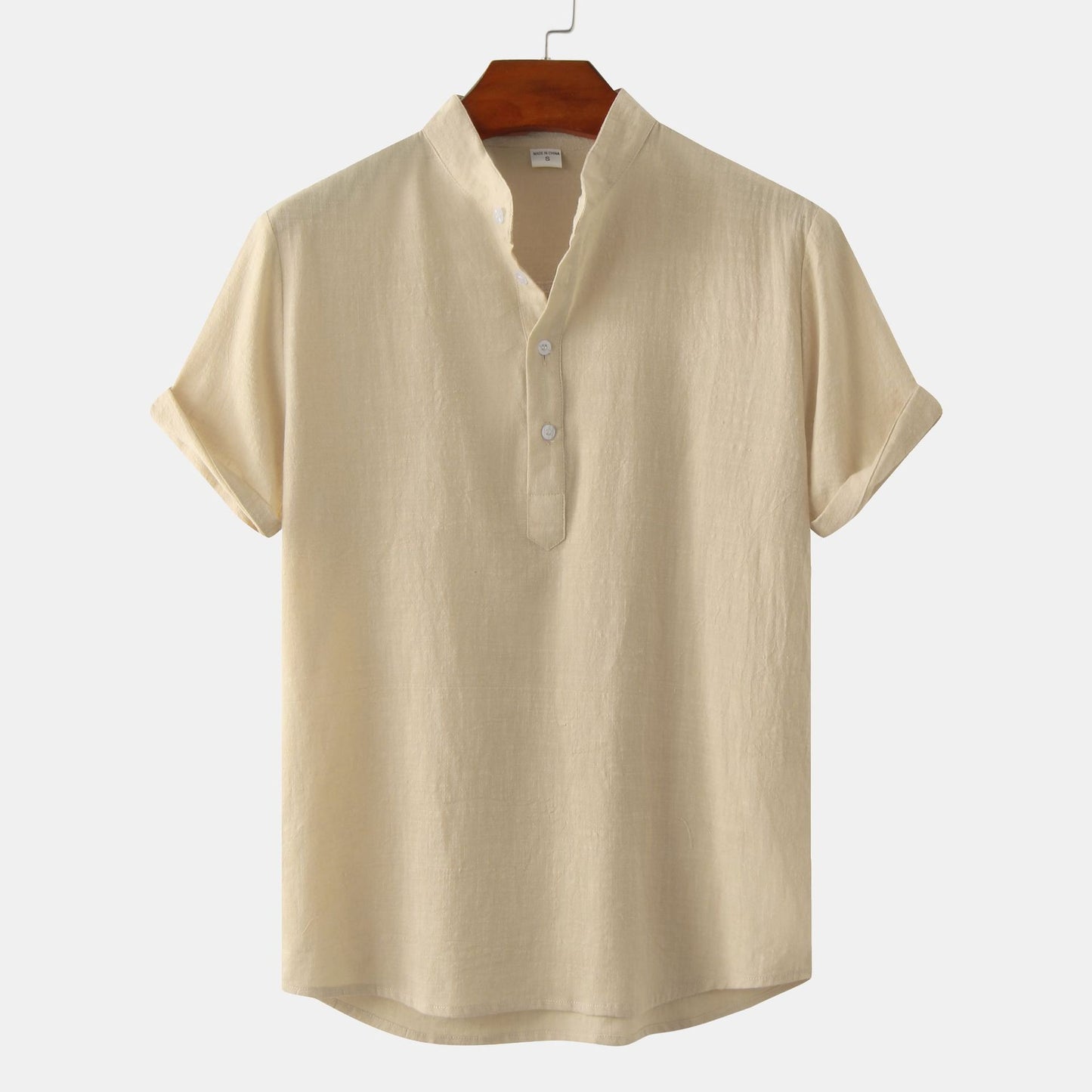 Men's Linen Short Sleeved Half Button Shirt