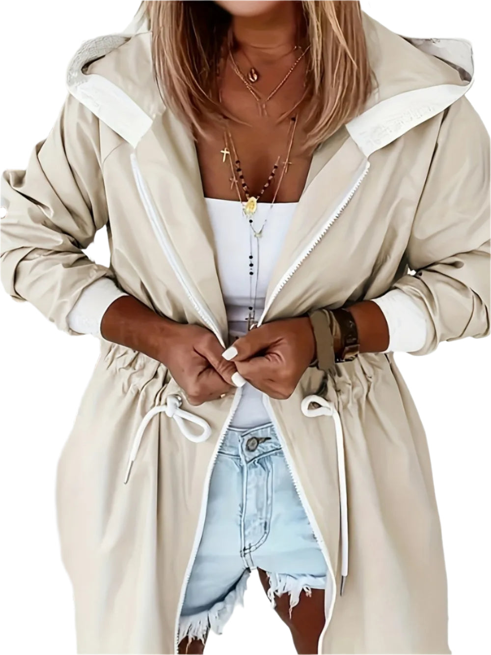 Women's Lightweight Drawstring Hooded Coat