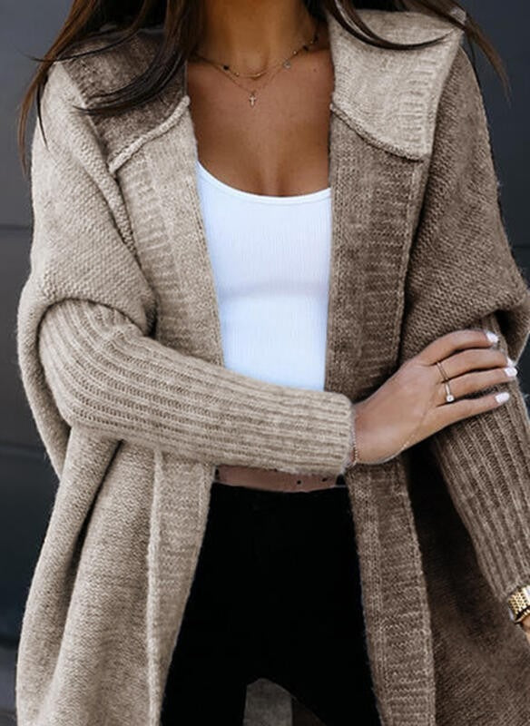 Women's Colour Block Hooded Knitted Open Cardigan Medium Length Long Sleeve Winterwear