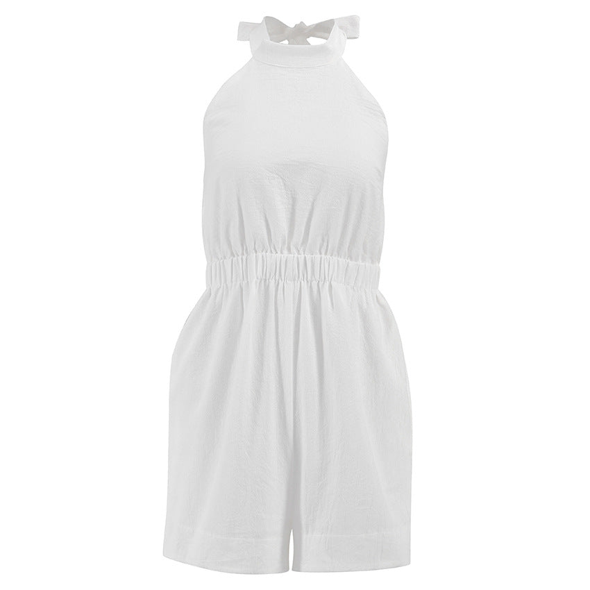 Women's Cotton Fitted Halter Neck Open Back Sleeveless Playsuit