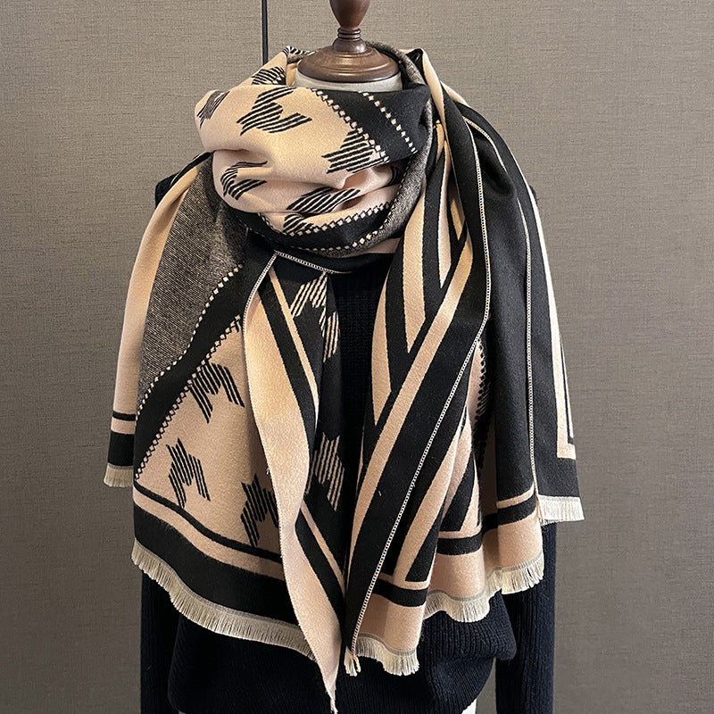 Women's Geometric Print Pashmina Fringed Edge Scarf