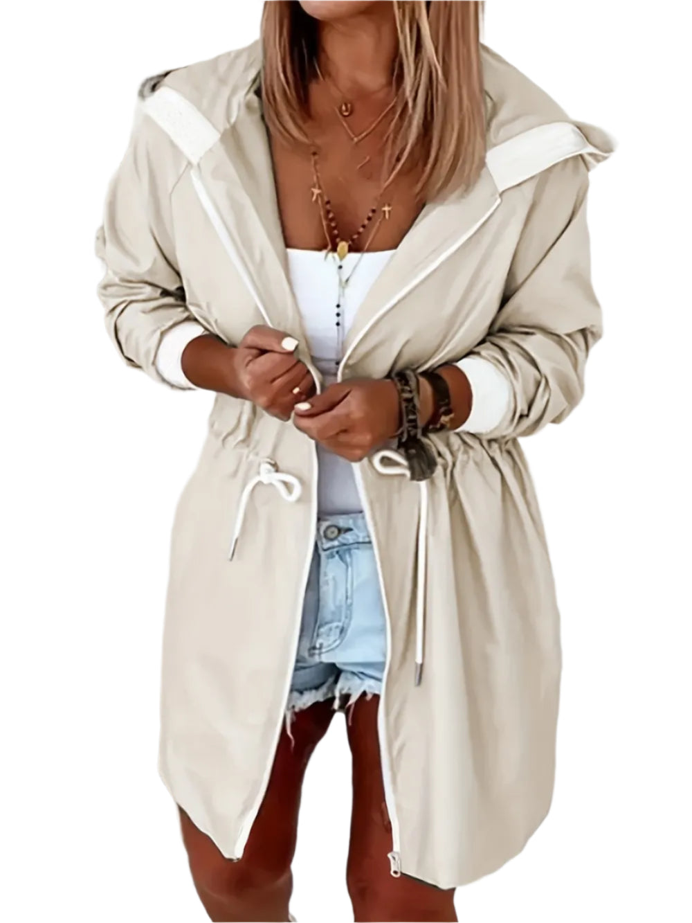 Women's Lightweight Drawstring Hooded Coat