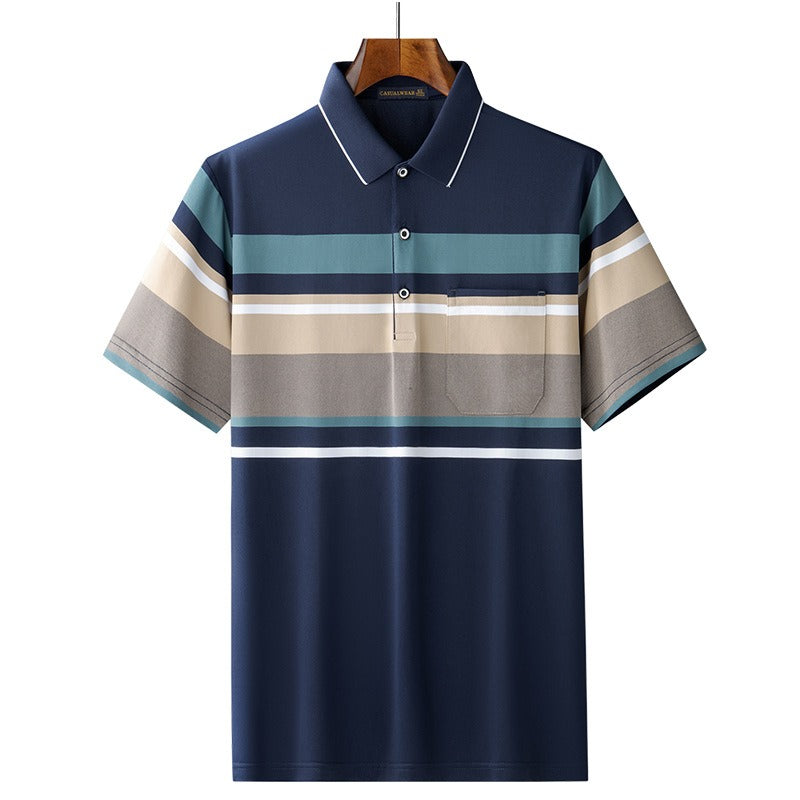 Men's Retro Stripe Colour Block Cotton Polo Shirt