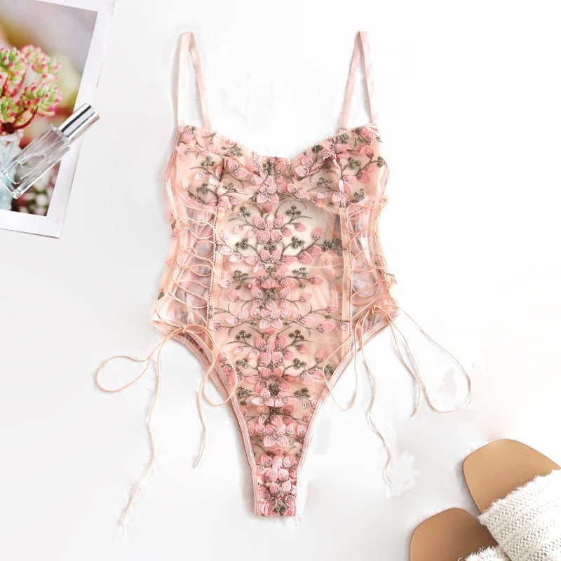 Women's Sexy Embroidered Lace Corset Bodysuit