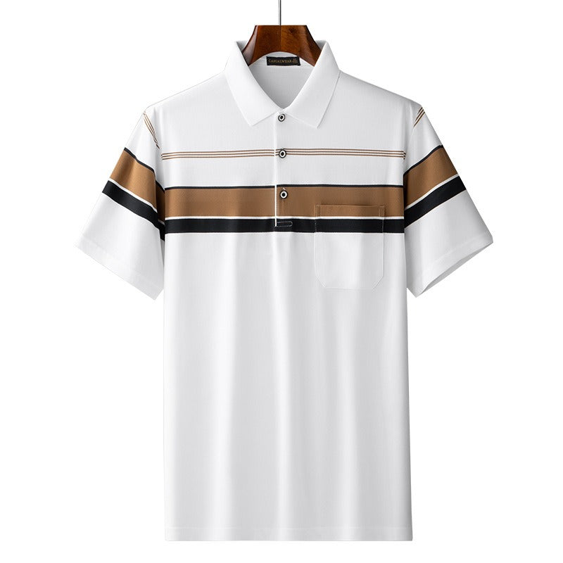 Men's Retro Stripe Colour Block Cotton Polo Shirt