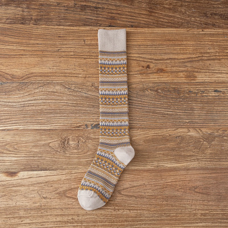 Women's Striped Cotton Knee High Socks Warm Casual Footwear