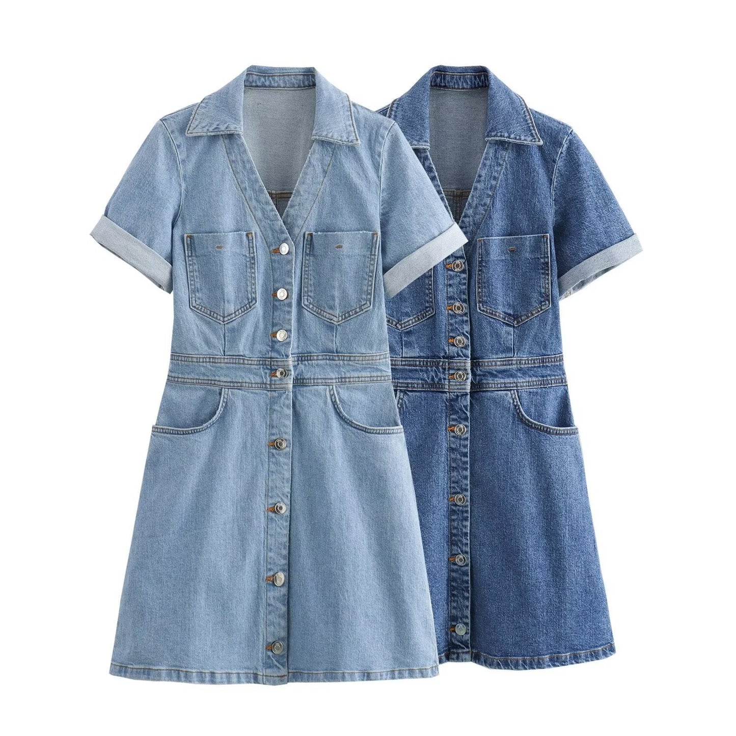 Women's Denim Mini Button Front Fitted Dress