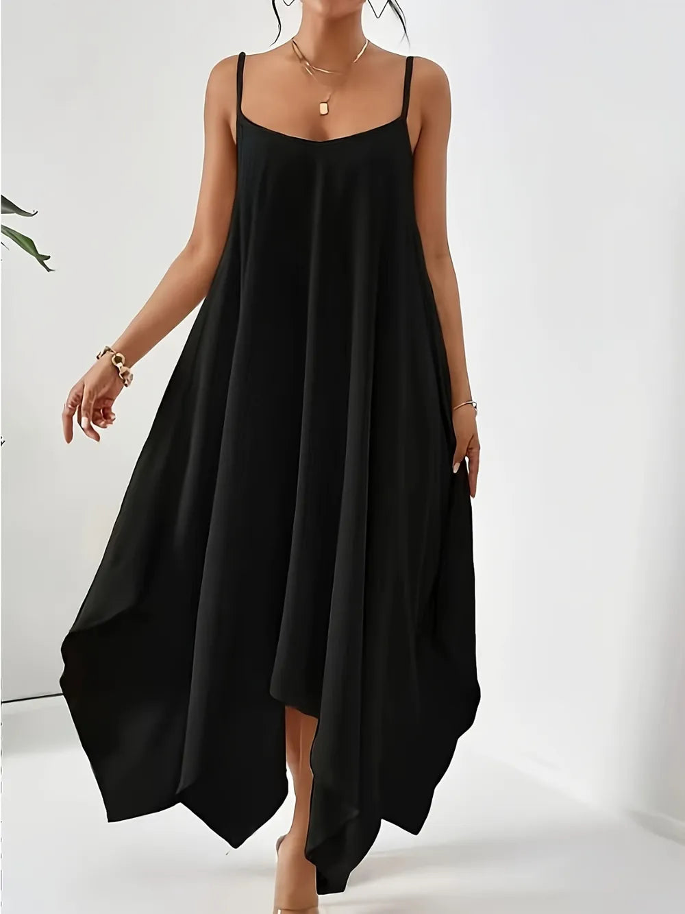 Women's Solid Colour Loose Flowy Spaghetti Strap Midi Dress