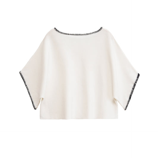 Women's White with Black Edge Blanket Knit Jumper