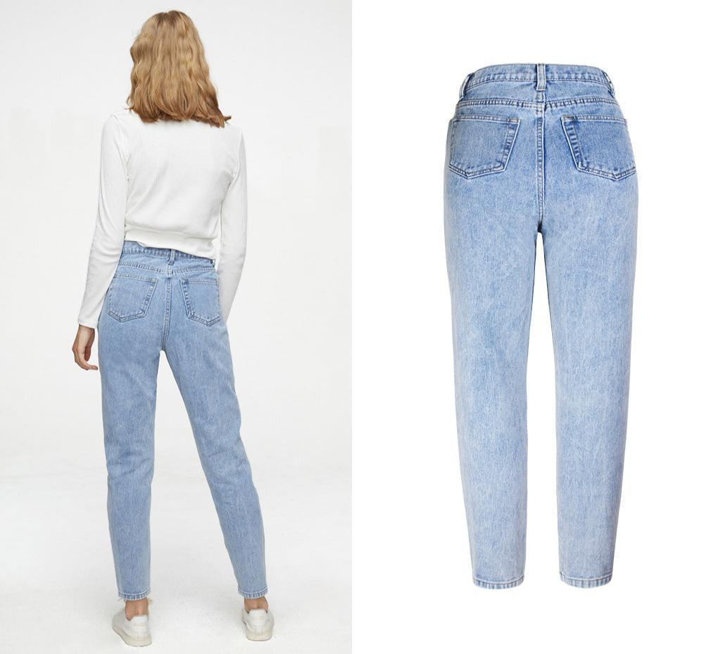 Women's Denim Jeans High Waist Straight Wide Leg Slight Ripped Trousers