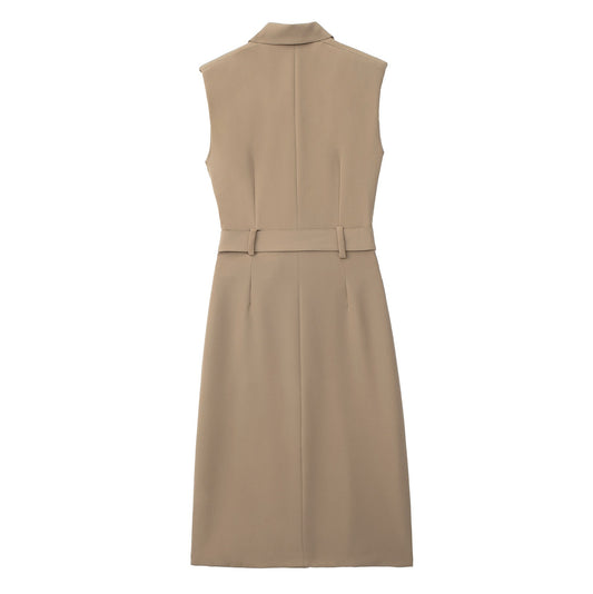 Women's Sleeveless Trench Coat Style Midi Dress