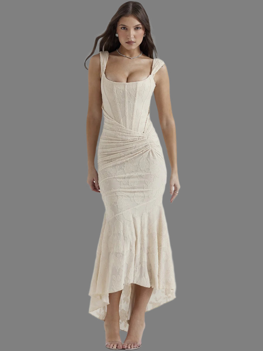 Women's Lace Corset Fitted Fishtail Midi Dress