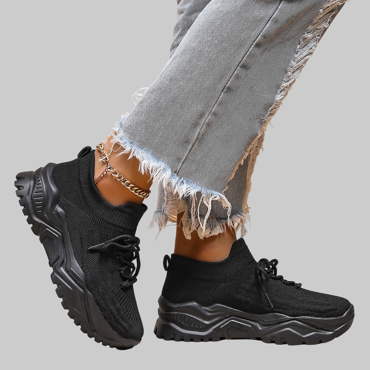 Women's Mesh Lace Up Sock Casual Trainers