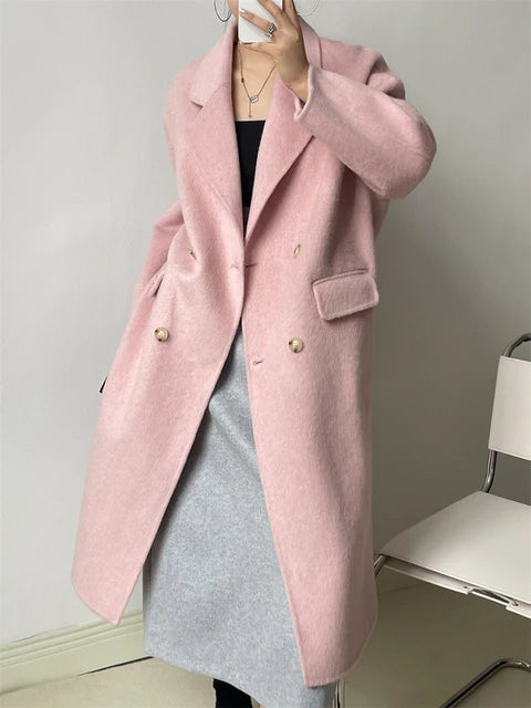 Women's Double Breasted Long Wool Coat