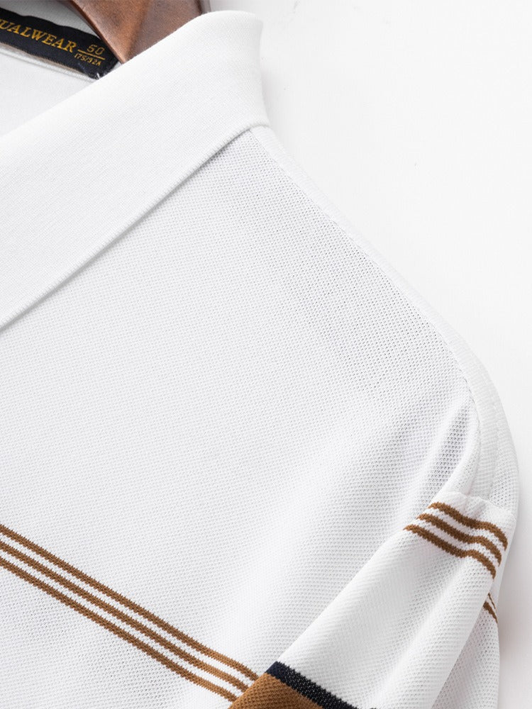 Men's Retro Stripe Colour Block Cotton Polo Shirt