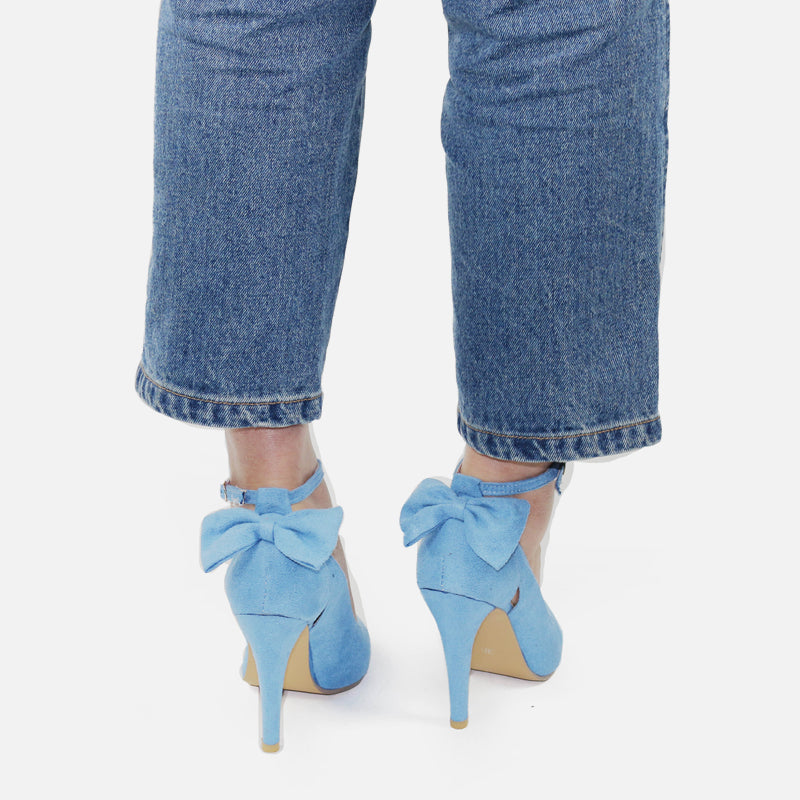 Women's Faux Suede Bow Detail High Heels Pointed Toe Thin Ankle Buckle Strap Stiletto Shoes