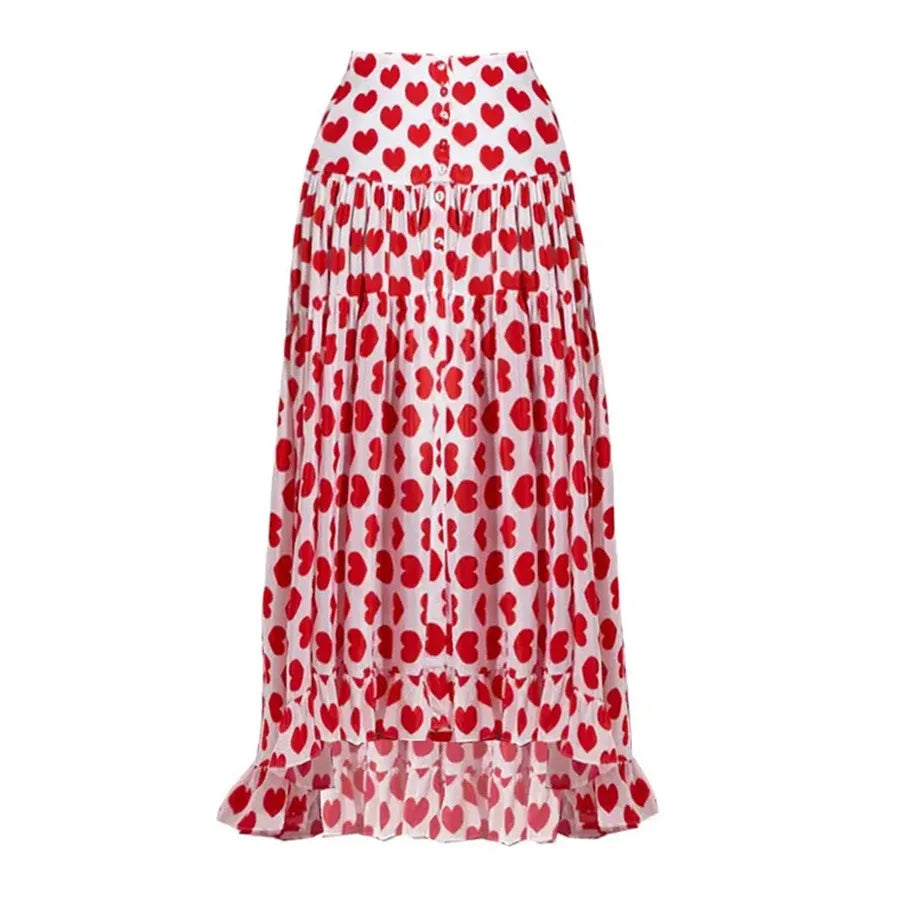 Women's Love Heart Print Swimsuit With Matching Skirt