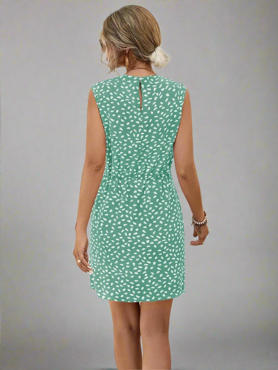 Women's Polka Dot All Over Print Sleeveless Twisted Mini Dress