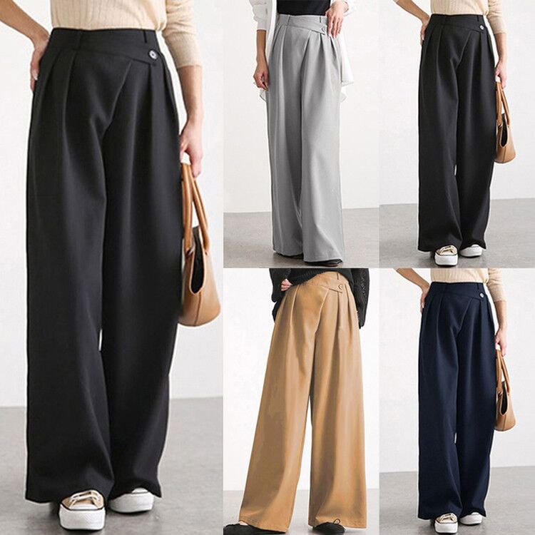 Women's Irregular Belt Design Wide Leg Trousers