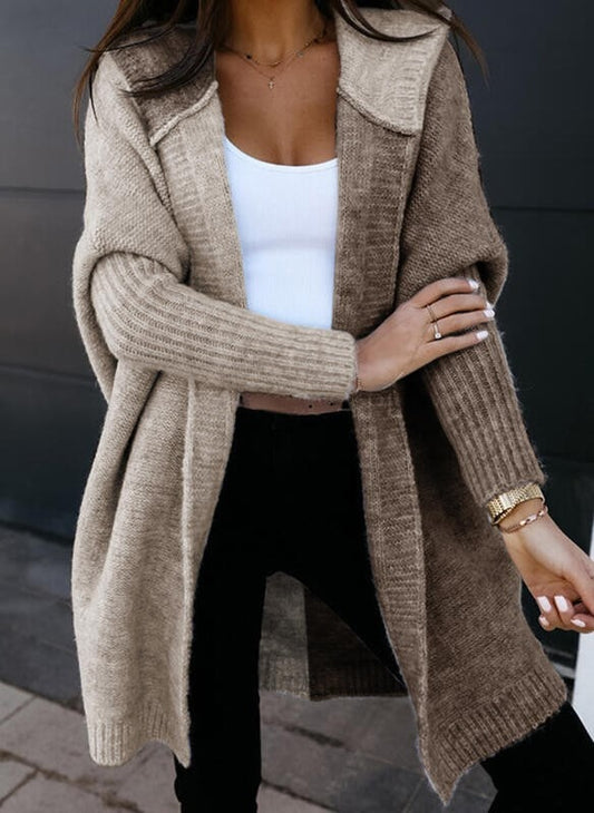 Women's Colour Block Hooded Knitted Open Cardigan