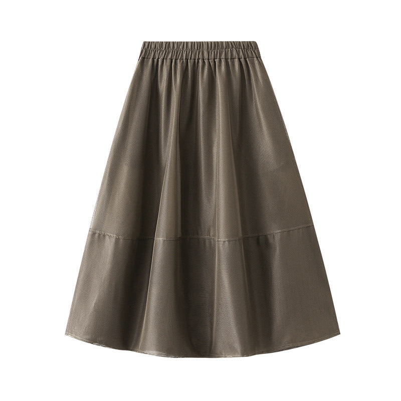 Women's Organza Mesh Skirt Puff Swing Flare Elastic Waist Midi Length
