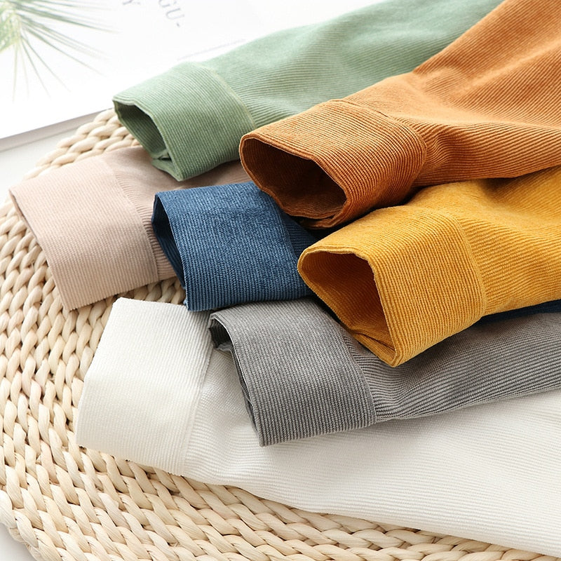 Women's Corduroy Shirt Long Sleeve Button Front Loose Fit Pocket Blouse