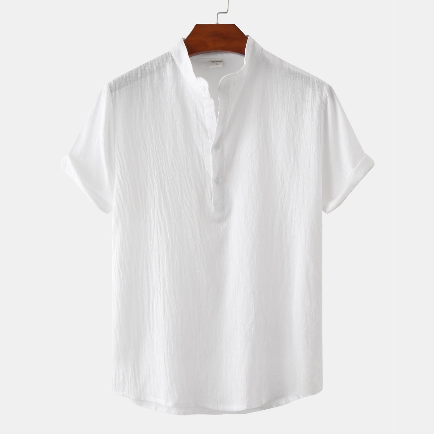 Men's Linen Short Sleeved Half Button Shirt