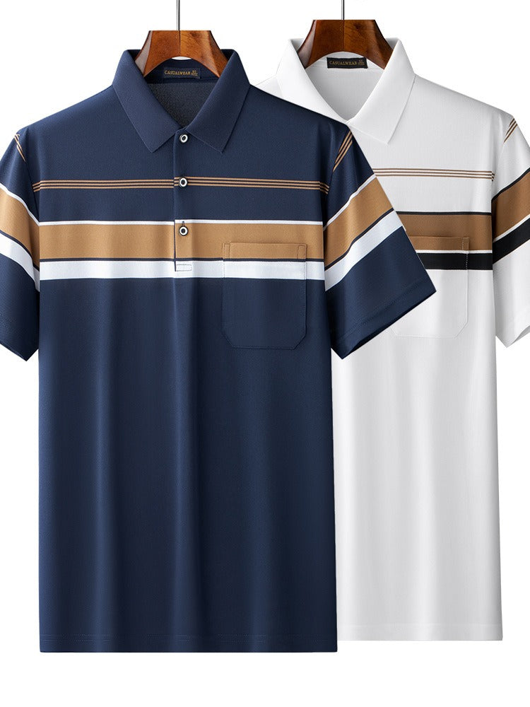 Men's Retro Stripe Colour Block Cotton Polo Shirt