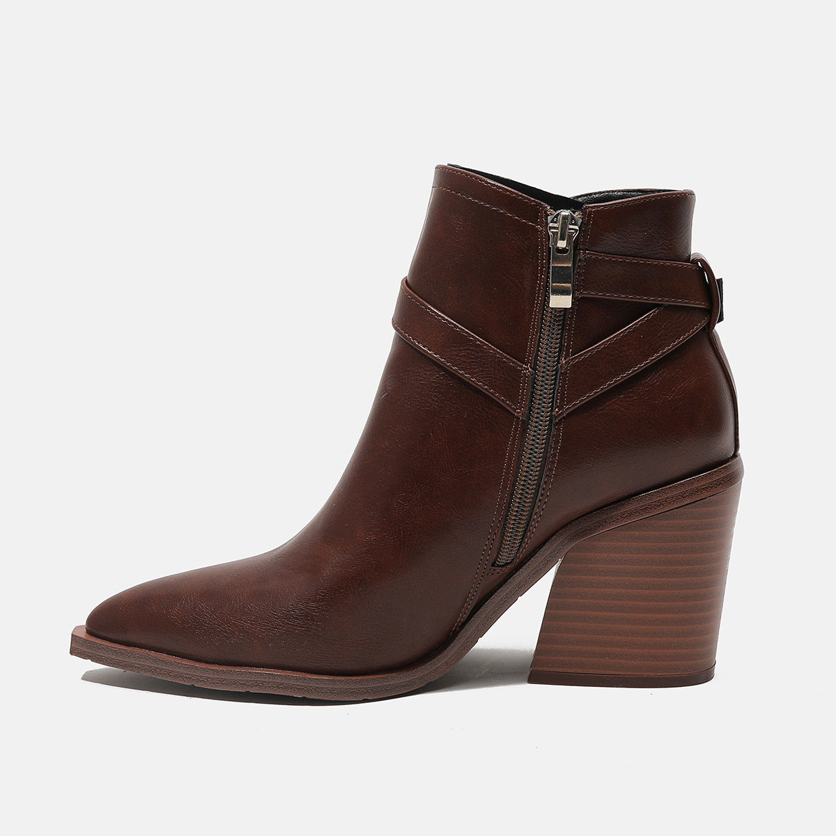 Women's Faux Leather Pointed Toe Thick Heel Ankle Boots