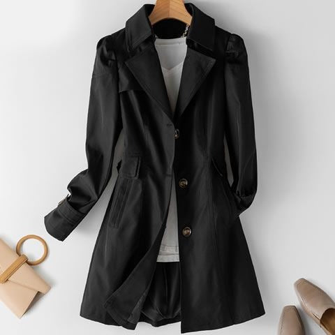 Women's Long Sleeve Button Front Fitted Trench Coat