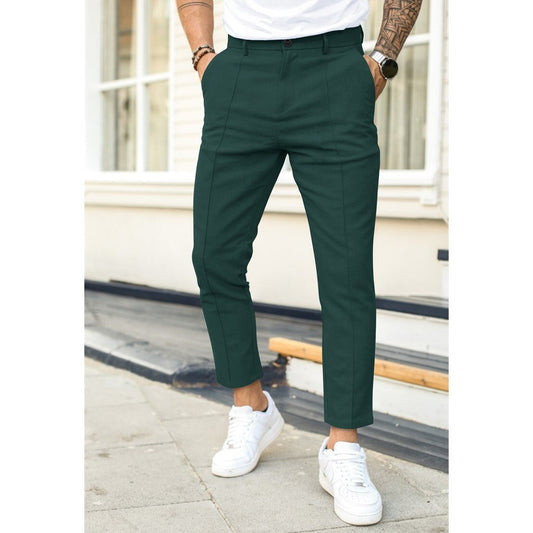 Men's Solid Colour Double Line Seamed Narrow Front Pockets Smart Casual Trousers