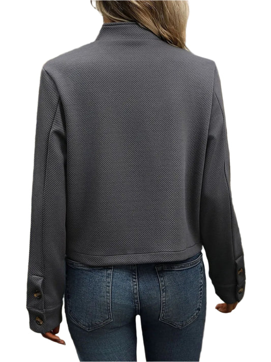 Women's Grey Textured Button Front Short Jacket