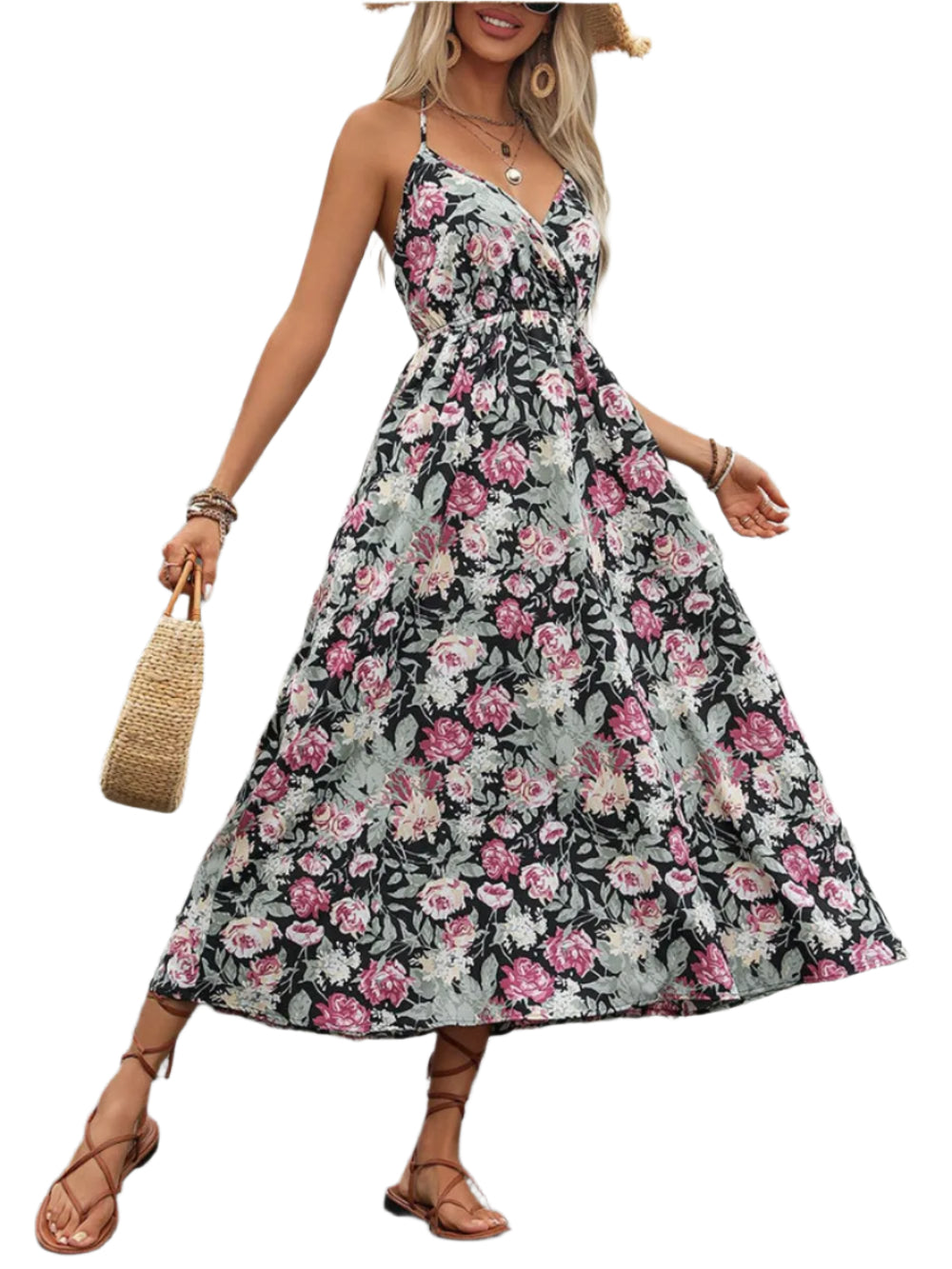 Women's Floral Print Strappy Halter Neck Dress