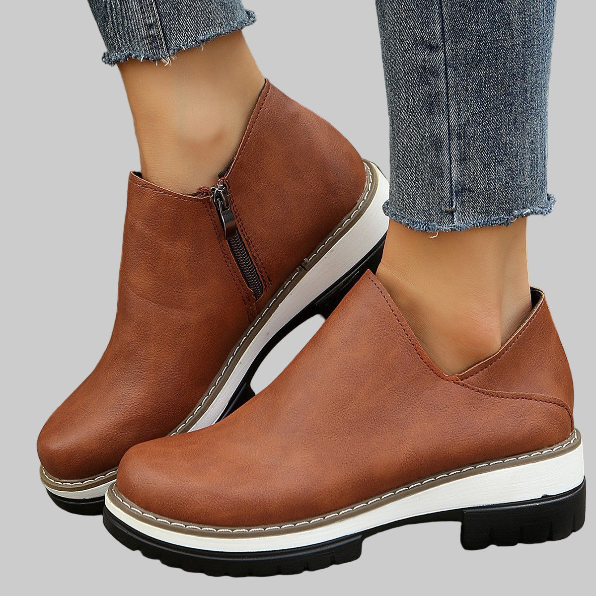 Women's Faux Leather Round Toe Ankle Boots