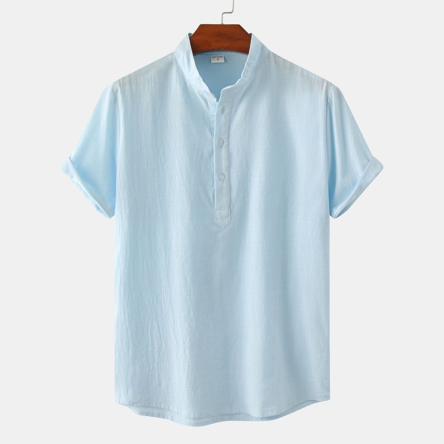 Men's Linen Short Sleeved Half Button Shirt